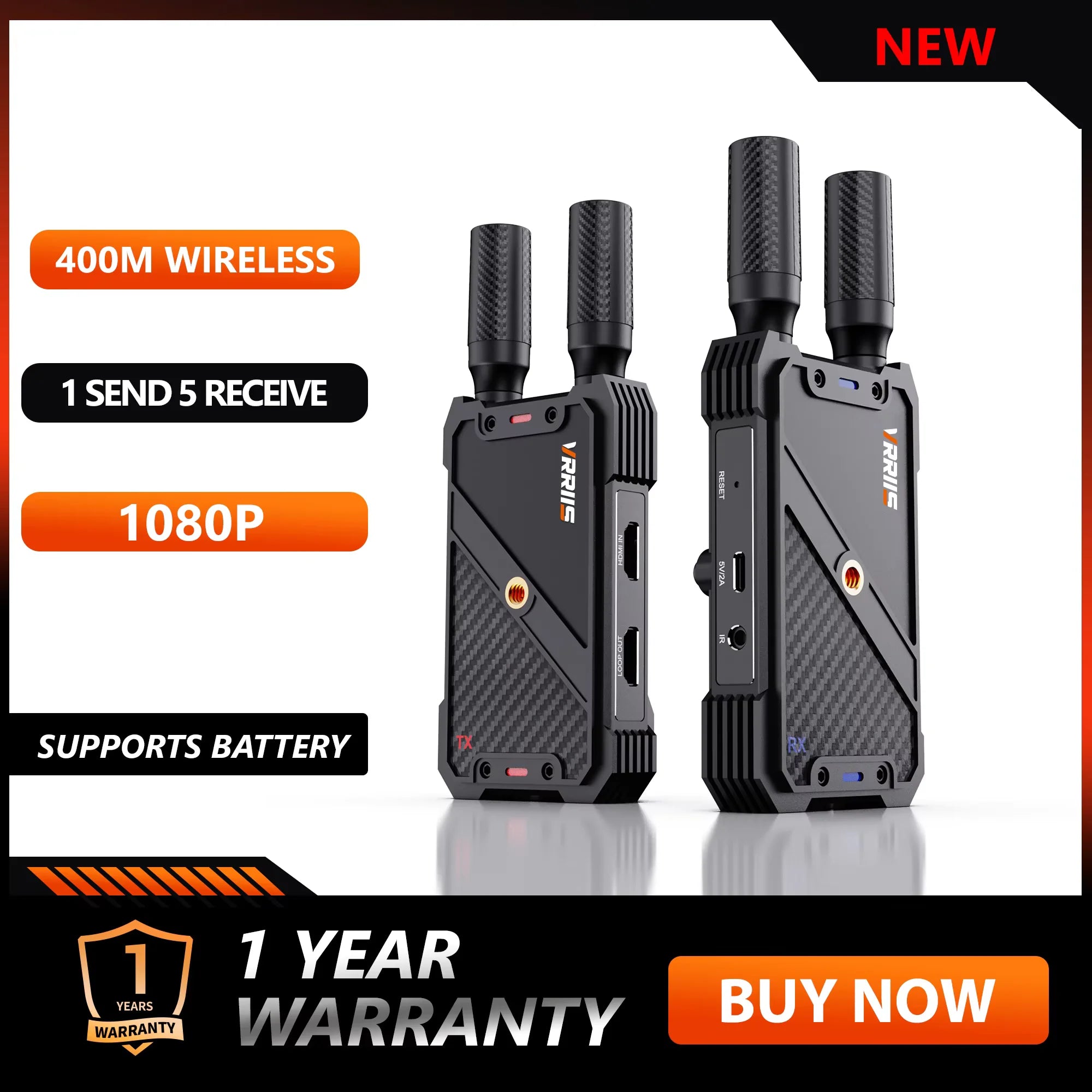 VRRIIS 400M 1080P Wireless Hdmi Extender Video Transmitter Receiver for For Camera Laptop Projector TV Box PS4 Streaming To TV