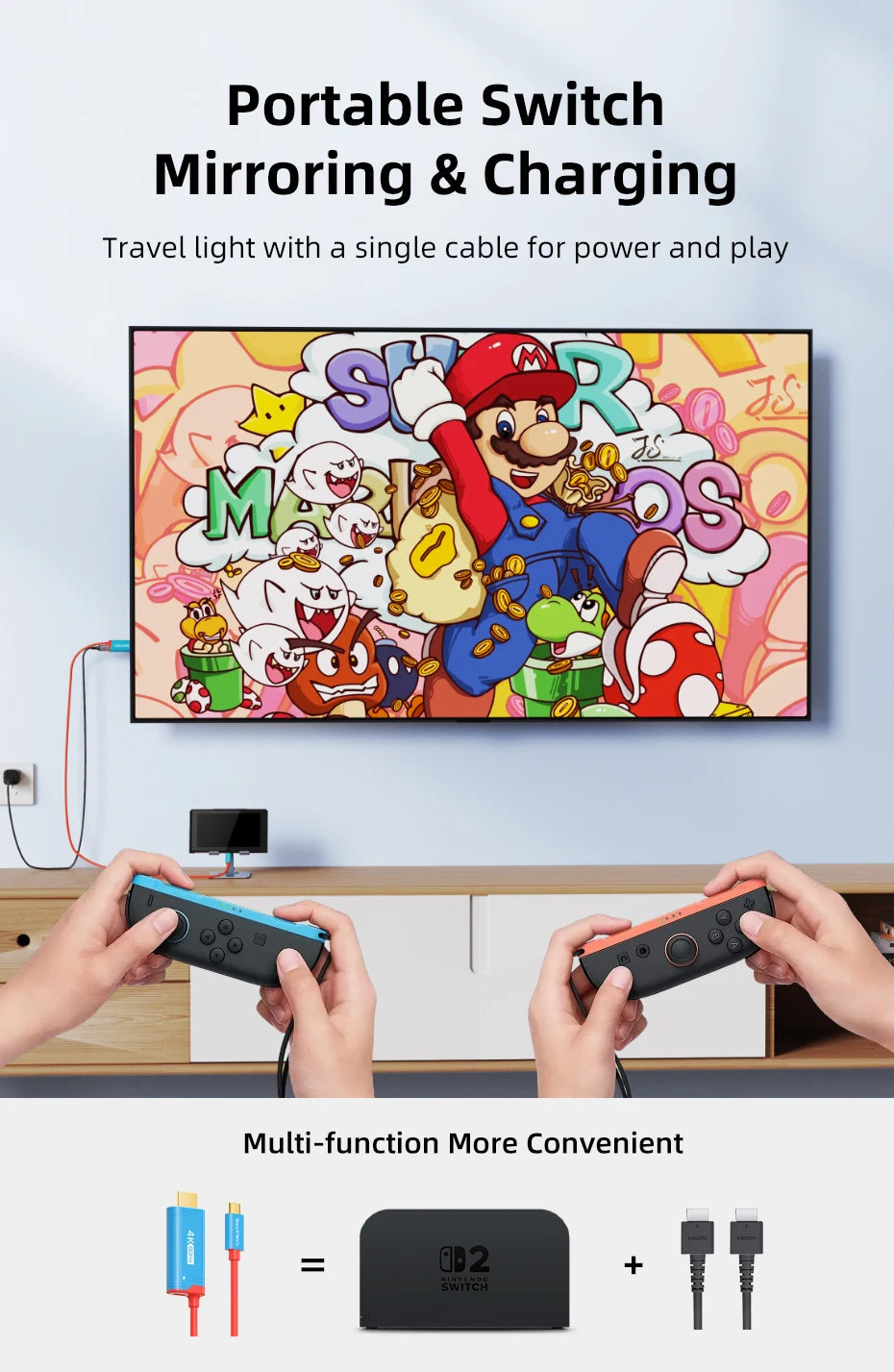 CABLETIME Switch 2 HDMI Cable USB C to HDMI Cable  Adapter 4K 60Hz HDR PD 100W for Nintendo Switch 1 Switch 2 OLED PS4/5 Laptops