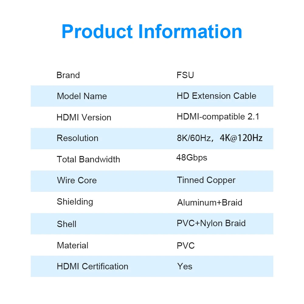 FSU 8K HDMI-compatible Extender cable,Male to Female Adapter,4K@120Hz 8K@60Hz 2.1 48Gbps,Compatible with PS5,PS4,TV PC,Blu-ray