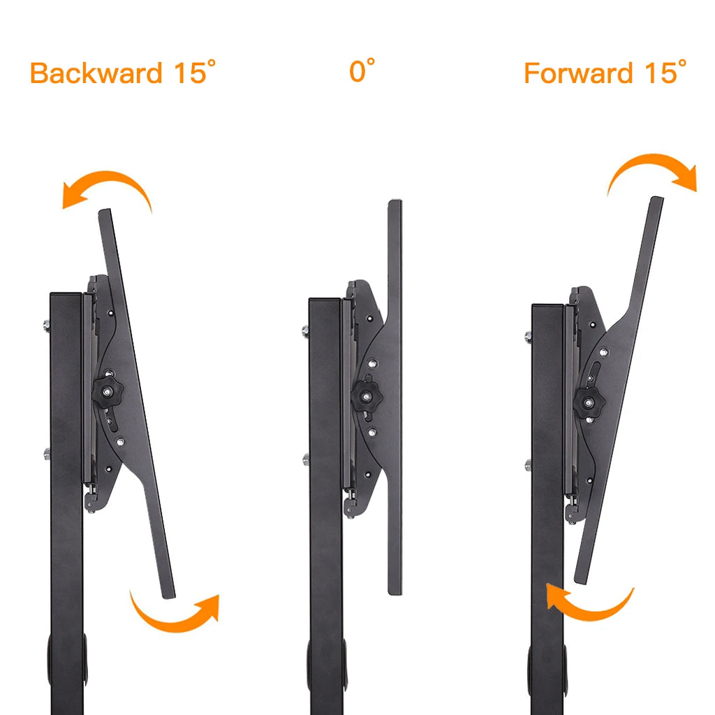 Tilting Height Adjustable TV Floor Stand Mount Display Trolley with Locking Wheels Two Shelves Free HD Cable for 32-65 Inch