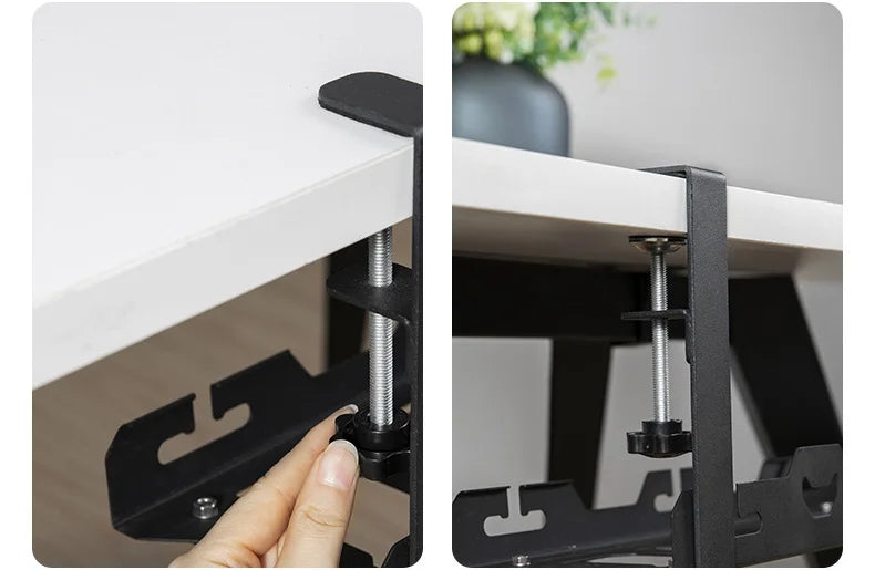 No Drilling Extendable Under Desk Cable Management Metal Cable Tray Under Desk With Clamp Retractable Power Strip Cord Holder