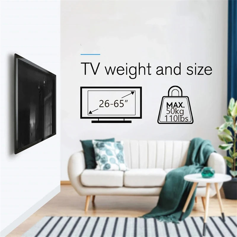 Fixed TV Wall Mount Bracket for 26-65 Inch Screens, Metal, VESA Mount 400x400mm,Load-Bearing 50Kg/110lb Secure Mounting for Home