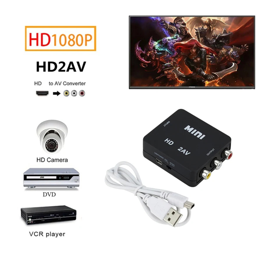 HDMI-compatible To AV RCA Converter Box Adapter HDMI to AV/CVSB L/R Video Full HD 1080P HD2AV Converter For PS4 TV PC Projector