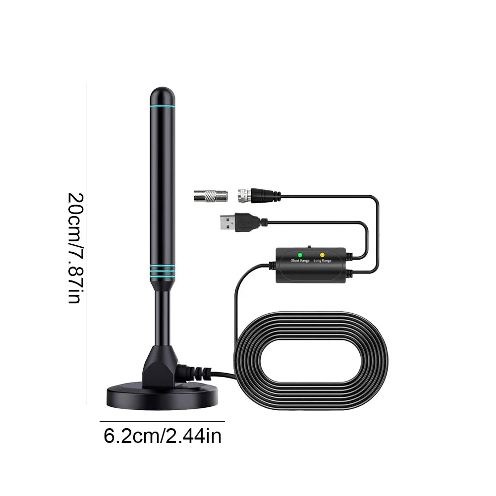 4K/1080P HD Digital TV Antenna with Signal Amplifier 480+ Miles Indoor Outdoor Antenna Magnetic Base VHF UHF Digital HD Aerial