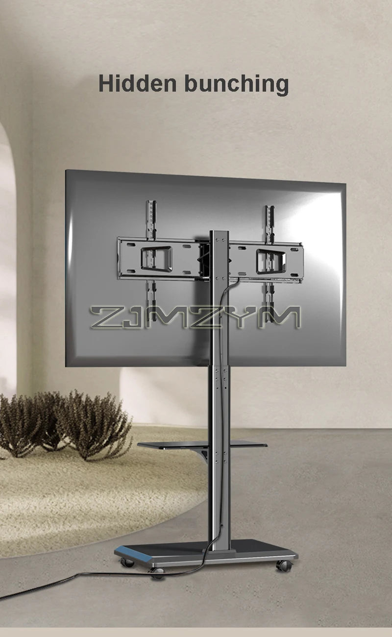 Mobile TV Stand Height Adjustable TV Stand with Wheels Double Tray for Audio-Visual Devices Rolling TV Stand